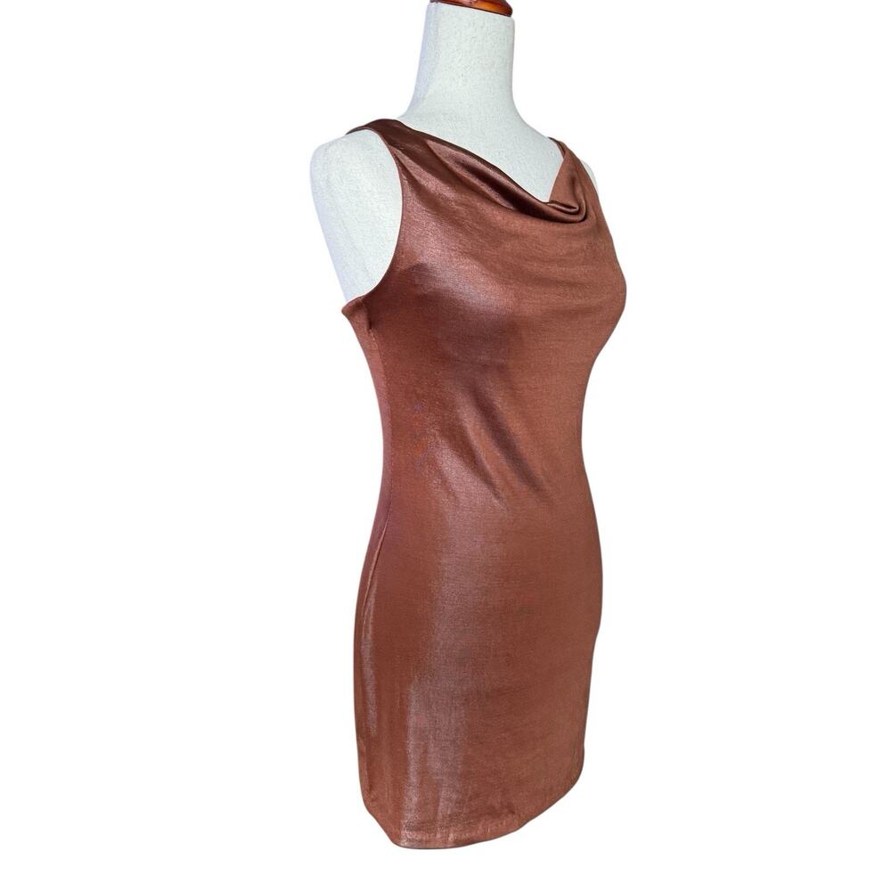 Chou Chou Metallic Brown Cowl Neck Bodycon Mini Dress Size M - Picture 2 of 7